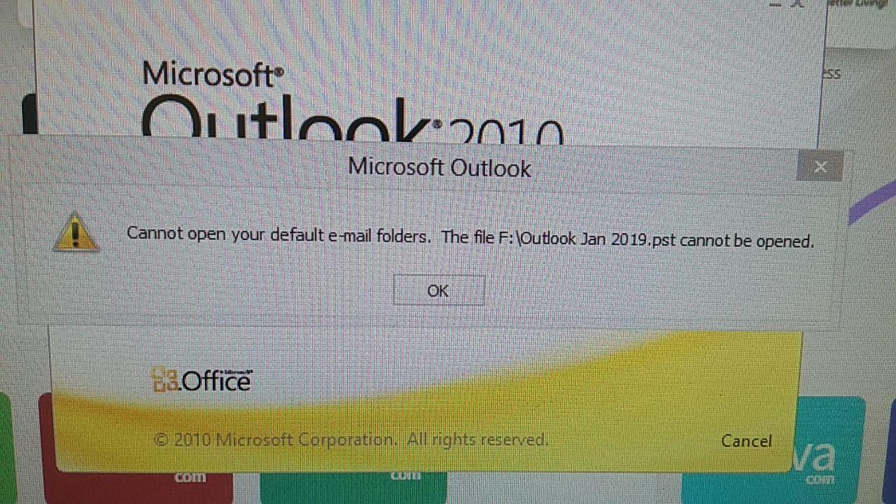 Solusi untuk “Cannot open your e-mail default folder. The file .pst cannot be opened” – outlook 2010