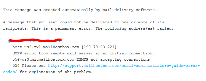 Solusi kirim email error : 554-us3.mx.mailhostbox.com ESMTP not accepting connections – dari cpanel